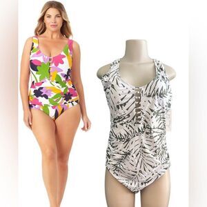 Anne Cole Palm Breeze Scoop Neck Front Cutout One Piece Plus Size Swimsuit 16 1X